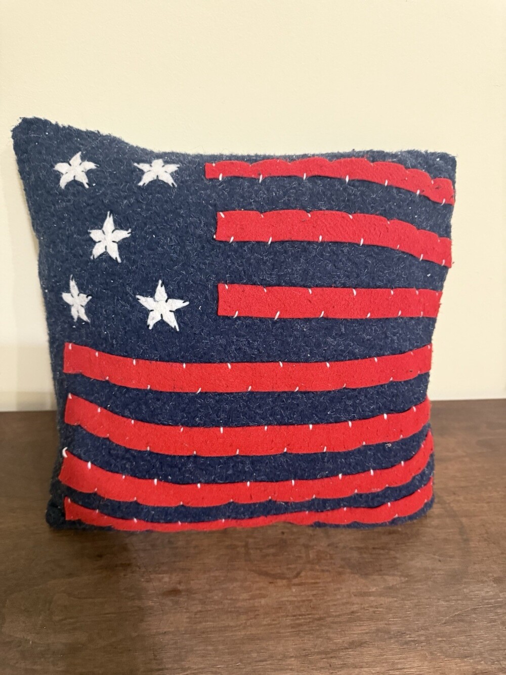 Primitive American Flag Throw Pillow 12โ Square Handmade USA Americana